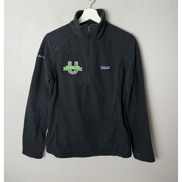 NWT Patagonia Women’s SMALL Micro D 1/4 Zip Fleece Pullover Black COMPANY LOGO - Picture 1 of 4